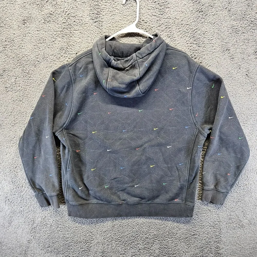 Nike AOP Gel Fleece Black Pullover Hoodie‎ Mens Medium DM7930 010 Center Swoosh